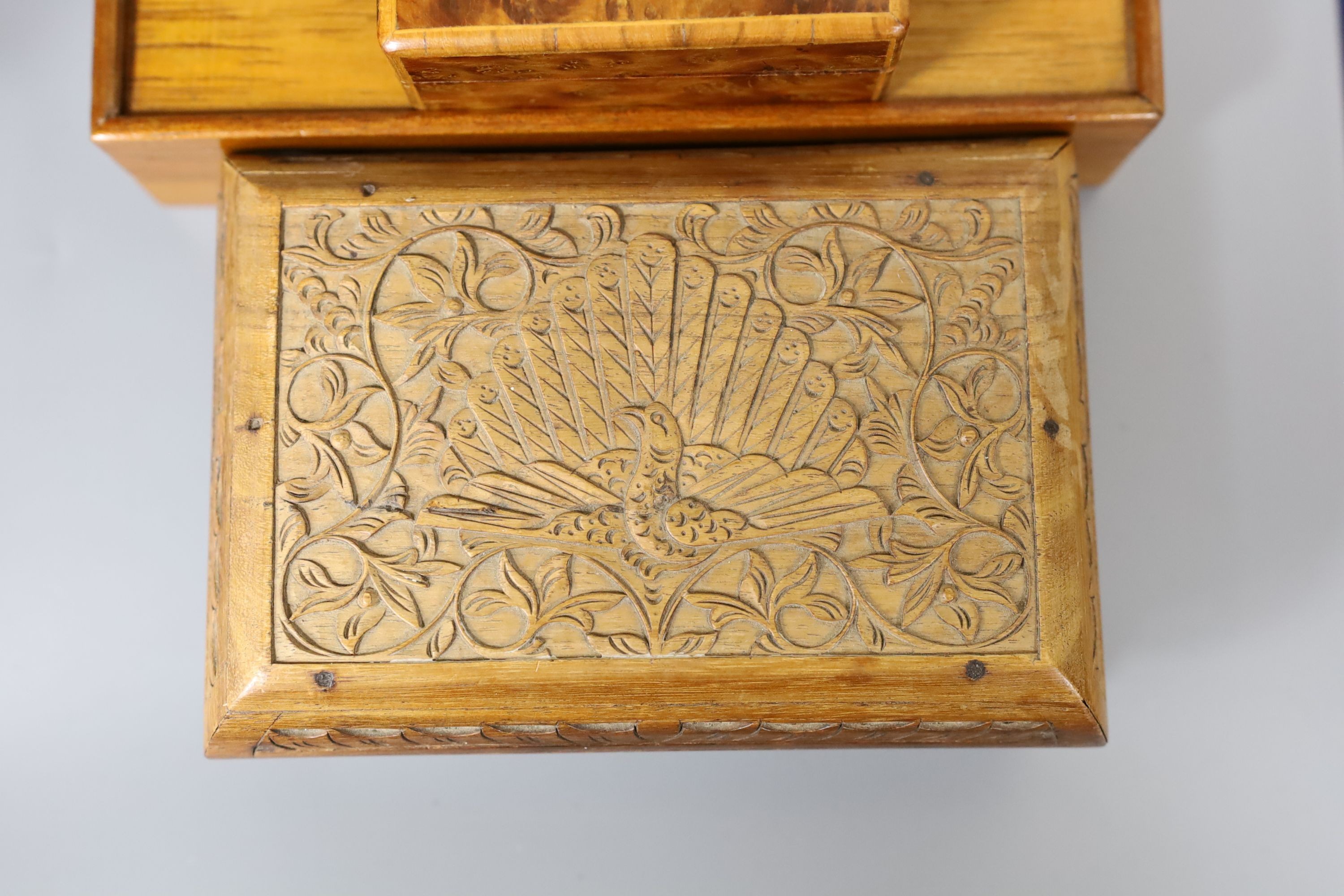 A 19th century bone and ivory draughts set, engraved mother of pearl gaming counters and stained bone tokens, all boxed